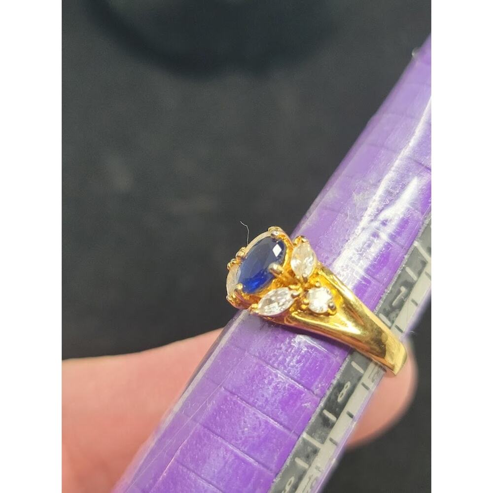 Vintage PD Premier Designs Blue Sapphire Glass Ring Size 7.5 Retro Glam Jewelry - Picture 5 of 8